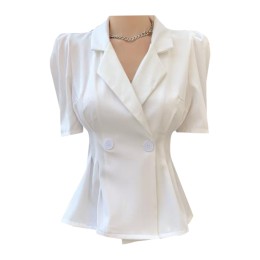 SKLS031 A large number of customized double-row short-sleeved small suits Customized waist short-sleeved puff sleeve suits suit center peplum blazer SKLS031 A large number of customized double-row short-sleeved small suits Customized waist short-sleeved puff sleeve suits suit center peplum blazer